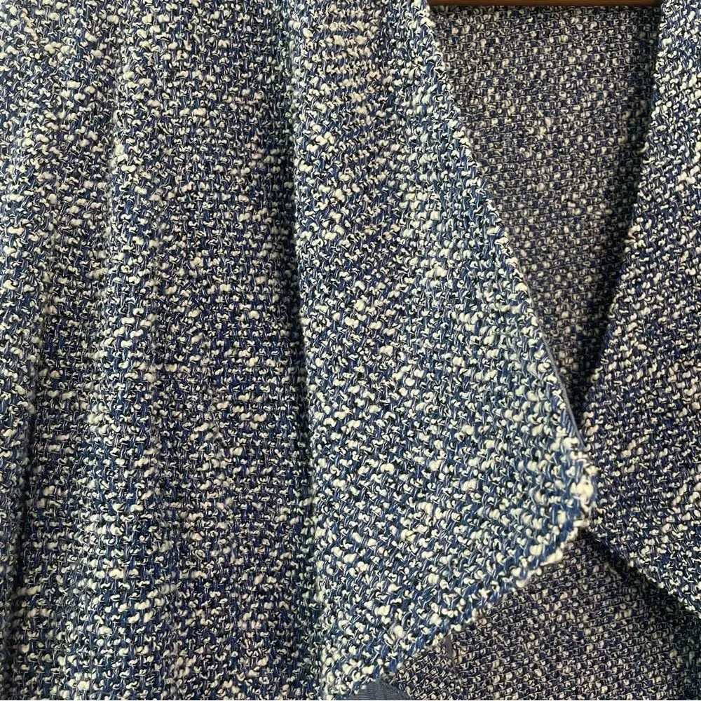 Talbots Open Front Waterfall Blazer Jacket Blue Tweed Boucle Cotton Size Large - Picture 7 of 15